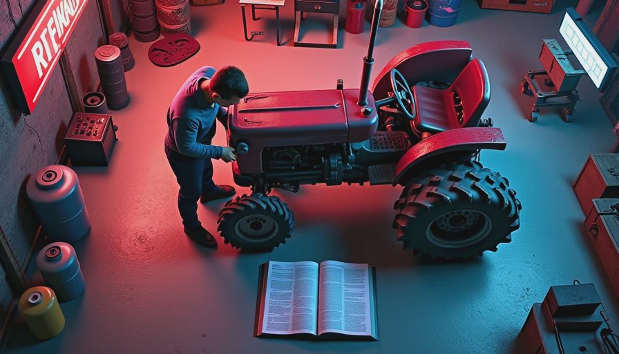 Visual context for how to maintain a tractor engine